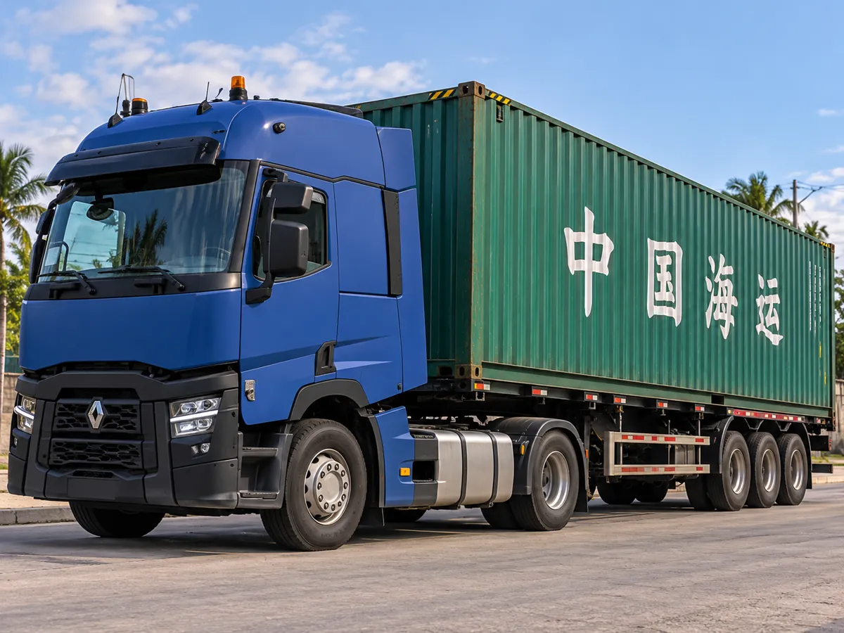 Rastra de Calypso Transporte con cabina azul y contenedor verde